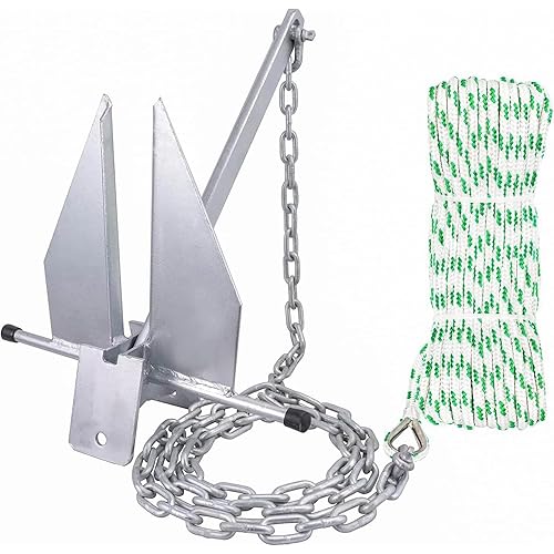 Anchor Kit Fluke Anchor with Anchor Chain and Boat Anchor Rope Set for Boats Pontoon, Deck, Fishing, and Sail