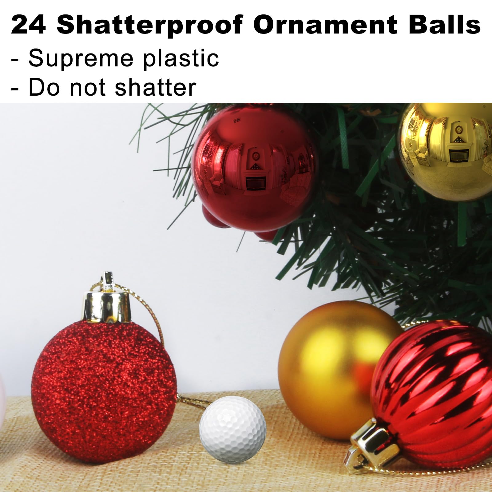 Lot de 24 grandes boules de Noël incassables à suspendre pour anniversaire, Halloween, vacances, mariage (rouge et doré) - 8,1 cm