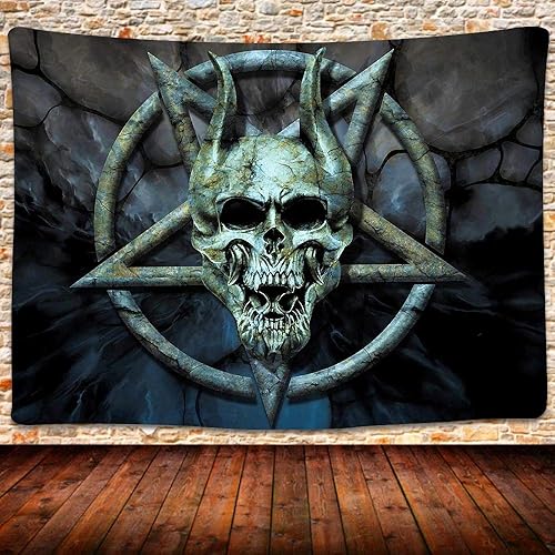 UHOMETAP Tapiz gótico de cabeza de cabra, pentagrama, altar, demonio, baphomet, satánico, calavera demoníaca, tapiz para colgar en la pared para