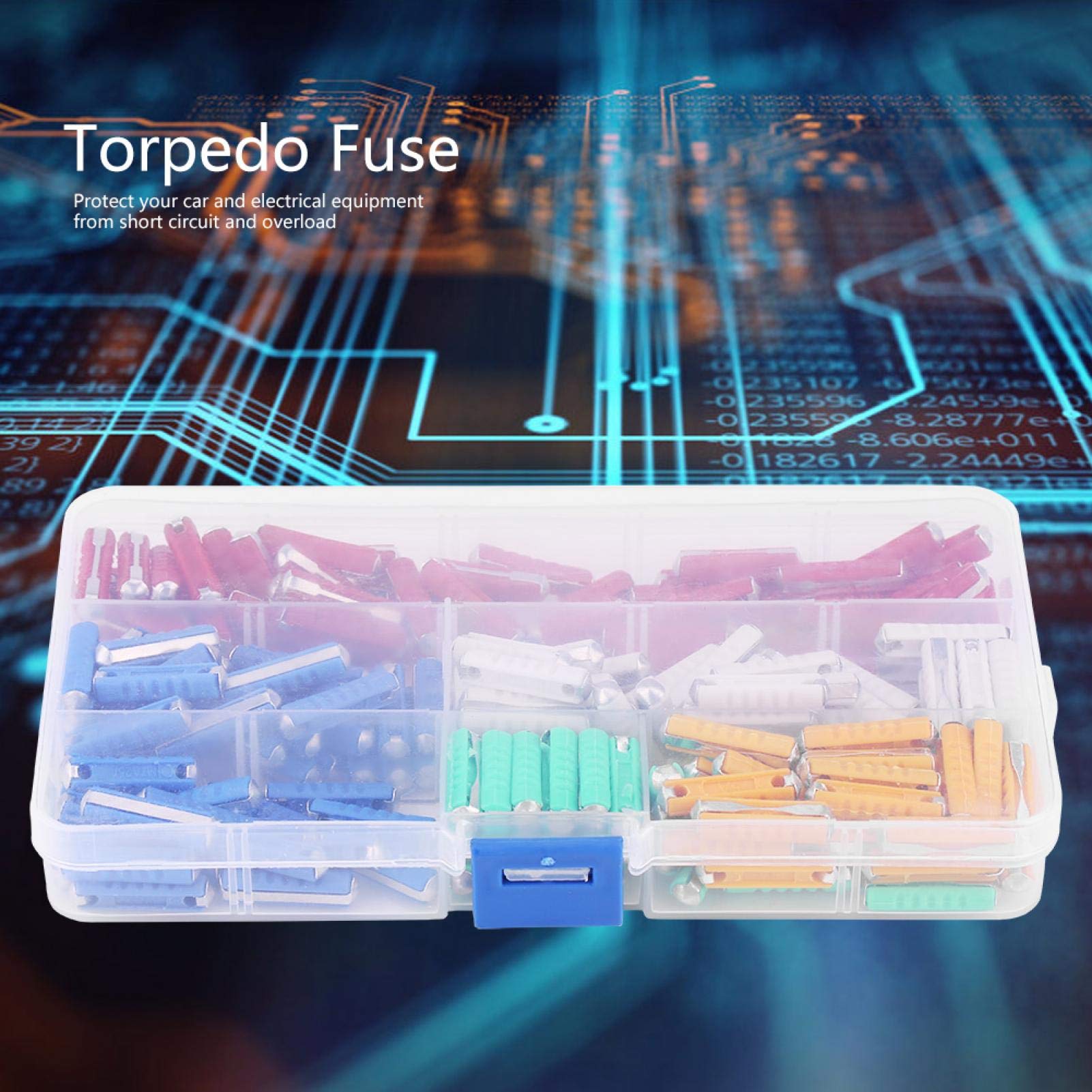 200 piezas fusible de torpedo Fusibles de automóvil Fusible de automóvil europeo, kit de surtido de fusibles de automóvil en forma de torpedo multicolor para automóviles de estilo antiguo europeo