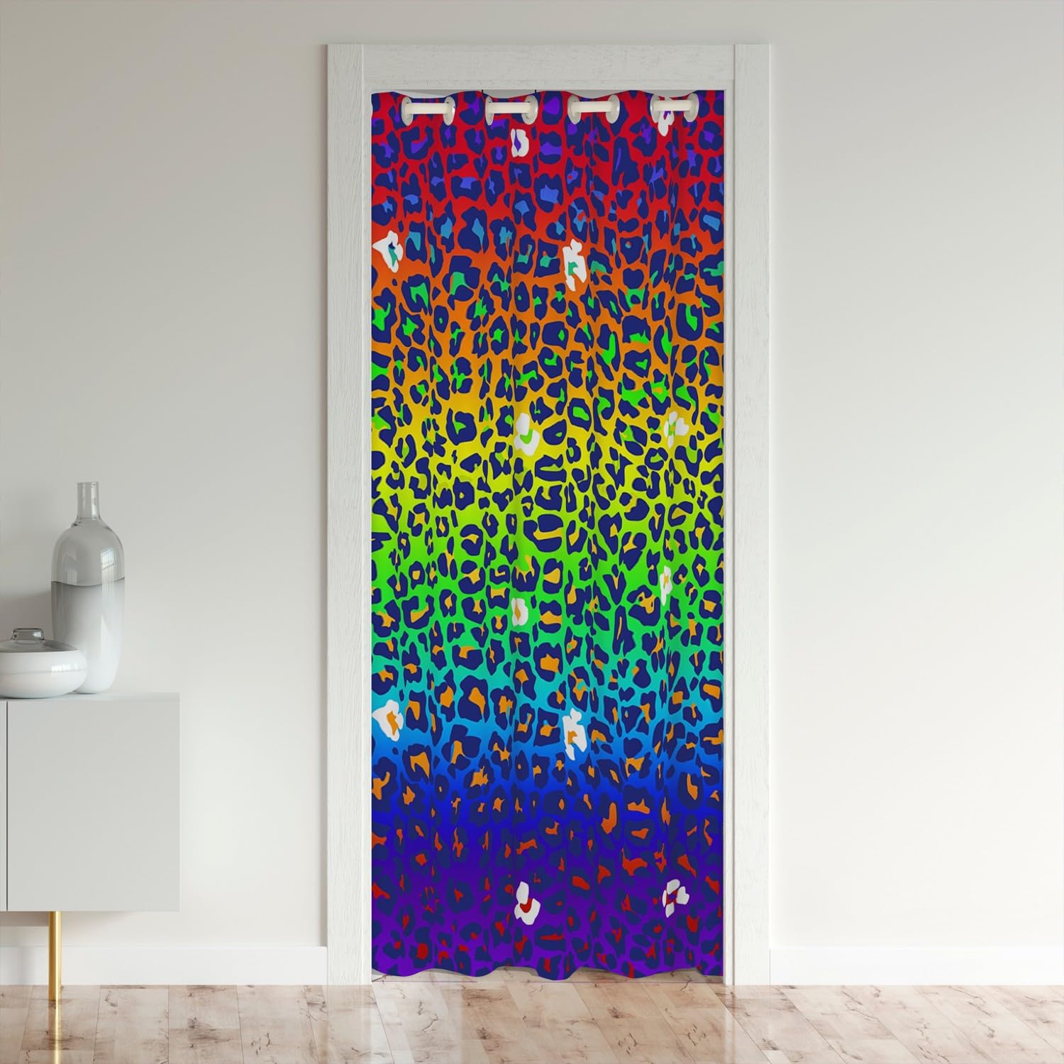 Women Colorful Cheetah Print Window Treatments Girls Rainbow Leopard Window Treatments for Kids Boys Decor Modern Leopard Print Door Curtain for Doorway Privacy Safari Animal Print 106x203cm