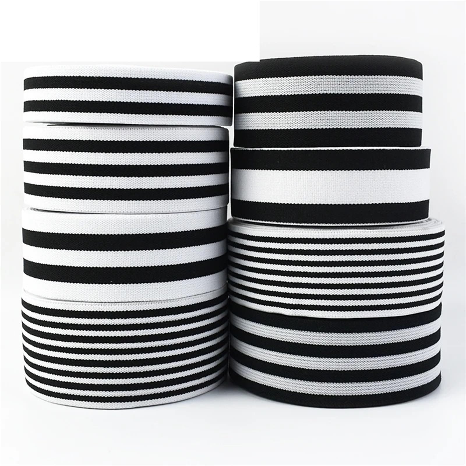 Banda Elástica de Nailon Bandas elásticas de nailon a rayas 2/5/10M | Cintas de goma for ropa, cinta elástica for decoración de pantalones, accesorios de costura DIY(WhiteBlack-F-50mm,10Meters)