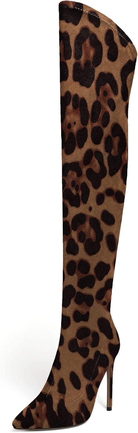Zamikoo Women's Over The Knee Boots, Thigh High Boots Pointed Toe Stiletto High Heels, Sexy Stretch Fashion Tall Boots Side Zipper with Fur 4 Inch