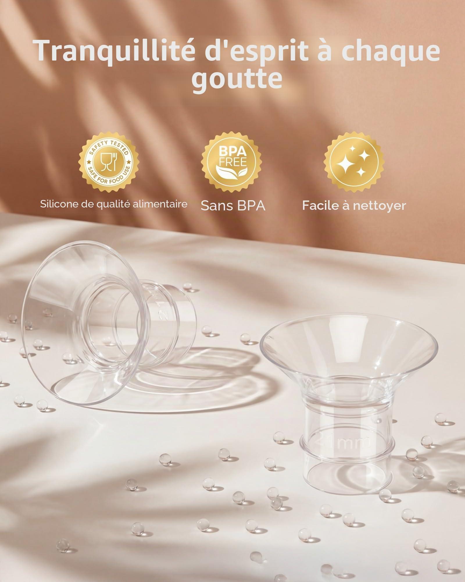 Nuliie Lot de 10 inserts de bride 13/15/17/19/21mm pour bride 24mm bouclier de la plupart des pompes, sans BPA, compatibles avec Momcozy/KISSBOBO/Medela/Philips/Bellababy/Nuliie tire-laits