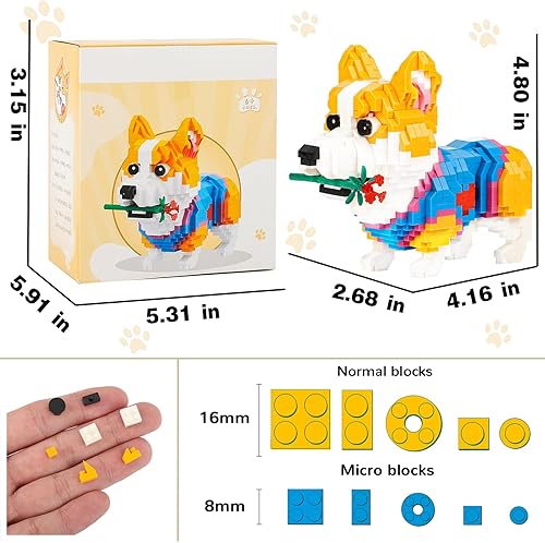 Miniatura 2 de QLT - Kit de microbloques de construcción de animales lindos, microladrillos Corgi para adultos, recuerdos de fiesta para niños de 12 a 14 años en