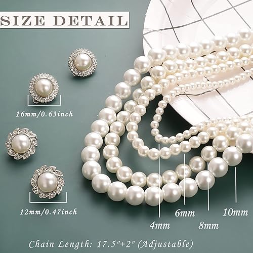 Miniatura 5 de Aleasha 8mm Faux Pearl Necklace Earrings Set for Women Round White Pearl Zirconia Earring Brides Wedding Jewelry Gifts