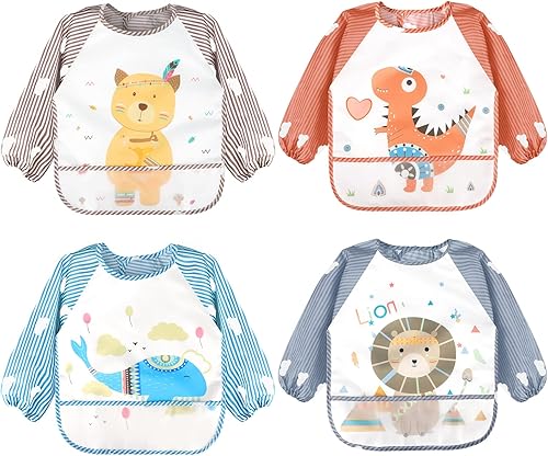 Accmor Long Sleeve Baby Bibs, Waterproof Sleeved Bibs Smock for Toddler Baby Girls Boys Eating Feeding