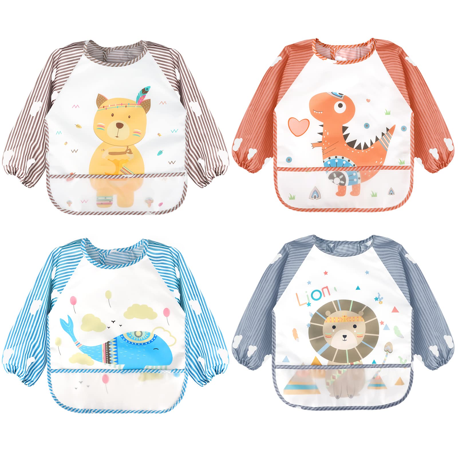 Accmor Long Sleeve Baby Bibs, Waterproof Sleeved Bibs Smock for Toddler Baby Girls Boys Eating Feeding