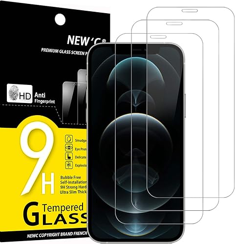 NEW'C Paquete de 3 protectores de pantalla diseñados para iPhone 12 Pro Max (6.7 pulgadas), protección de vidrio templado mejorada, compatible con
