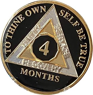 Ranger Industries 4 Month AA Medallion Glossy Classic Black Tri-Plate Sobriety Chip