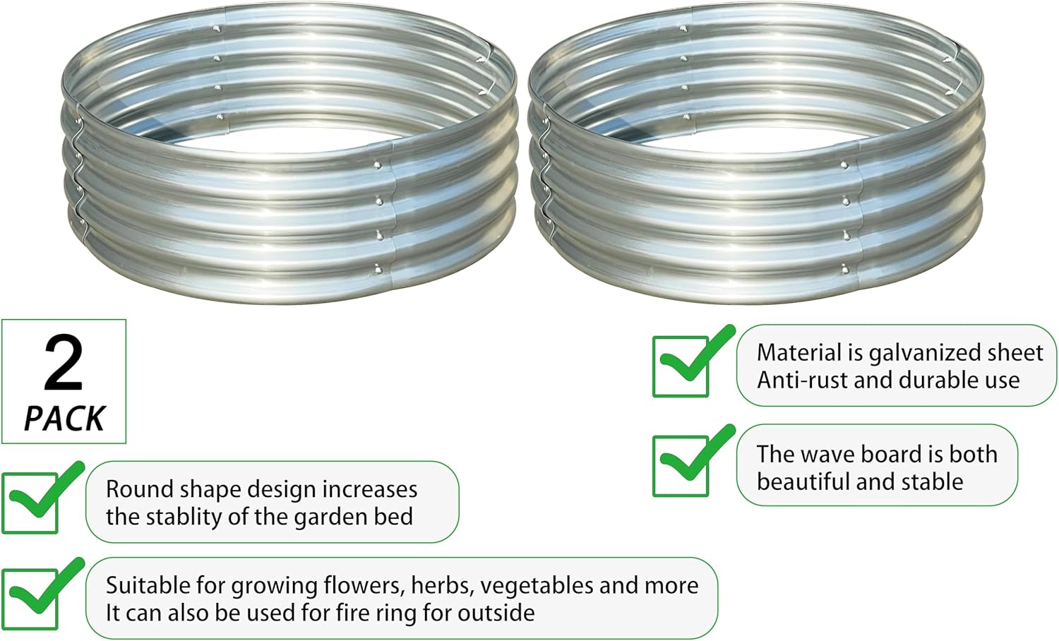 Raised Garden Bed Planter 2 Pack Round 3ft for Outdoor for Vegetable Flower