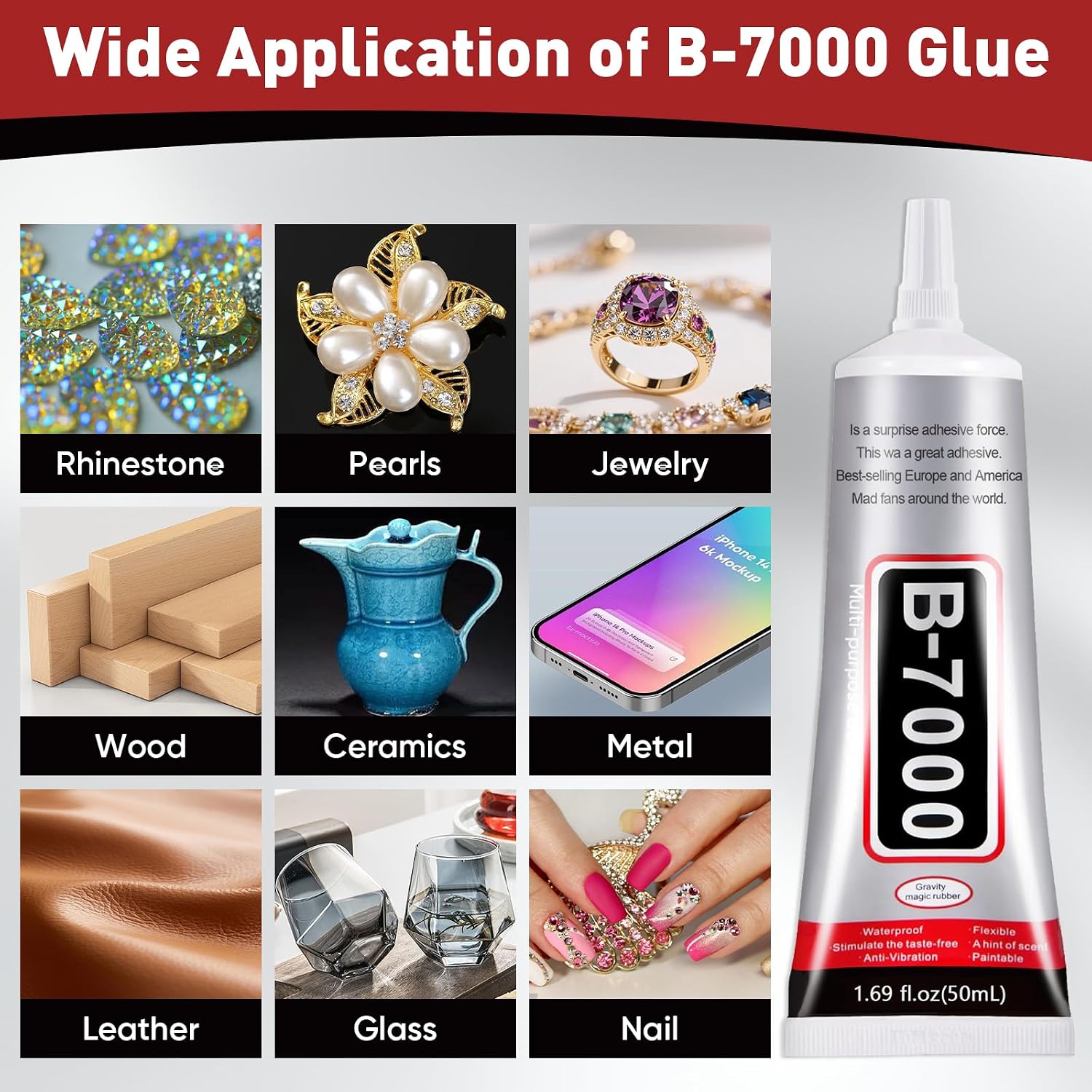 6 PCS 50ml B7000 Glue Clear with Precision Tip, Bedazzling Glue, Rhinestone Glues, Craft Glues, Jewelry Making, Nail Art, DIY, Makeup, Shoes
