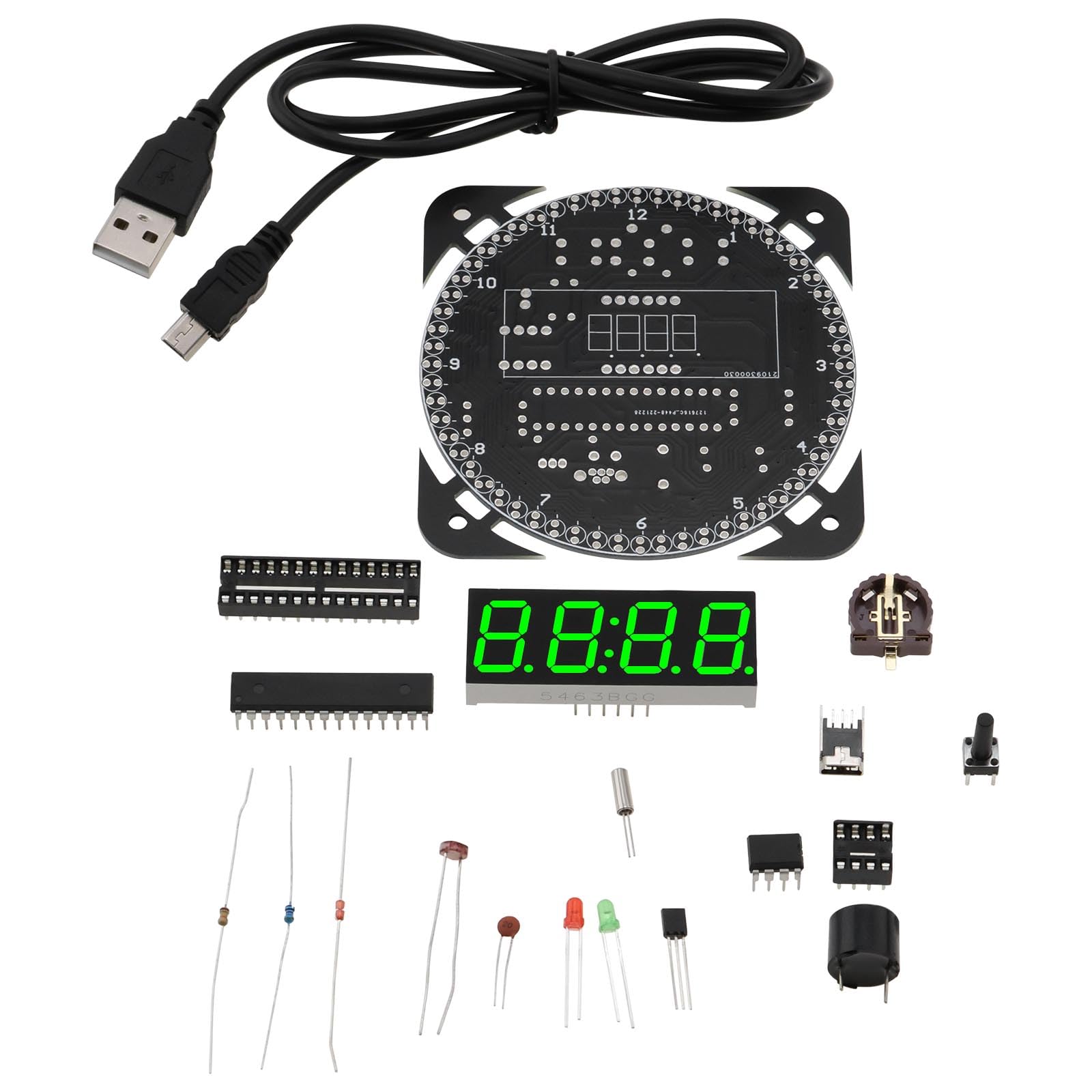 YINETTECH 1 Set DIY Rotating Digital LED Display Module Alarm Electronic Digital Clock Kit 51 SCM Learning Board Soldering Practice DIY Timer Kit for Home School Office, Green