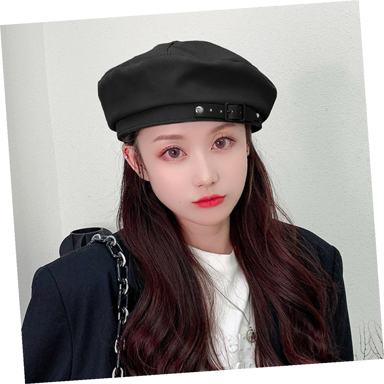 Operitacx Women Beret Hat Vintage Faux Leather Beret Cap Sun Protection Adjustable Dark Strap Buckle One Size for Travel and Outdoor Use