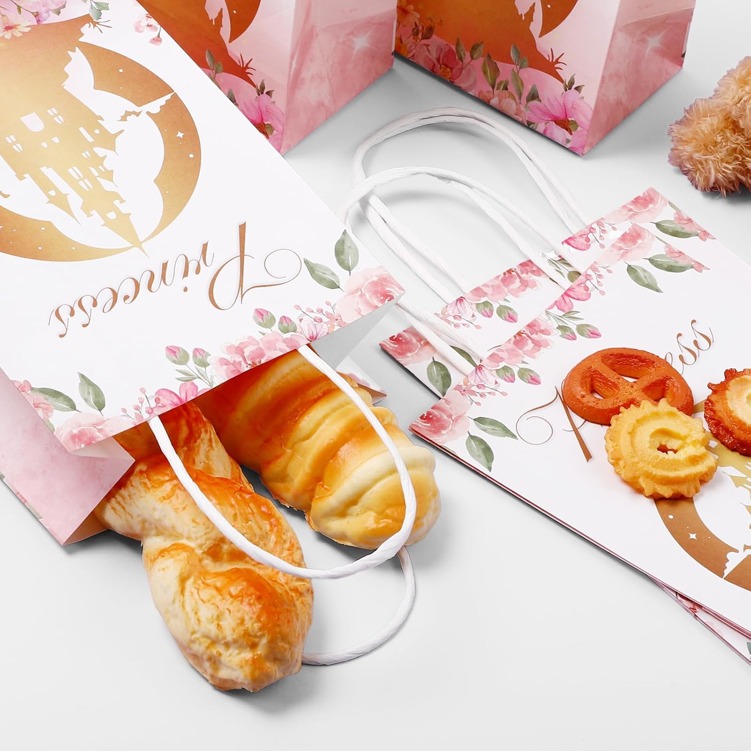 Loccmat 16 Pcs Princess Party Favor Bags,5.9 x 8.3 x 3.1 Inch Princess Gift Bags with Handle,Castle & Crown Paper Treat Bag,Candy Goodie Bag for Birthday Party,Theme Decorations,Wedding Supplies - Image 5