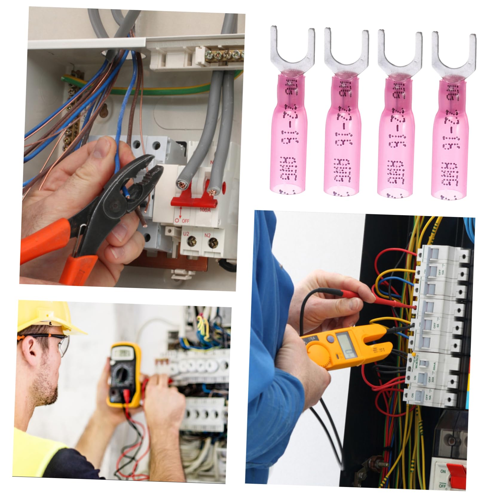 CHILDWEET 100pcs Heat Shrink Terminal Wire Connectors Electrical Terminal Connectors Fork Terminal Connectors Electrical Connectors Fork Terminals Suite Copper Pink Crimp