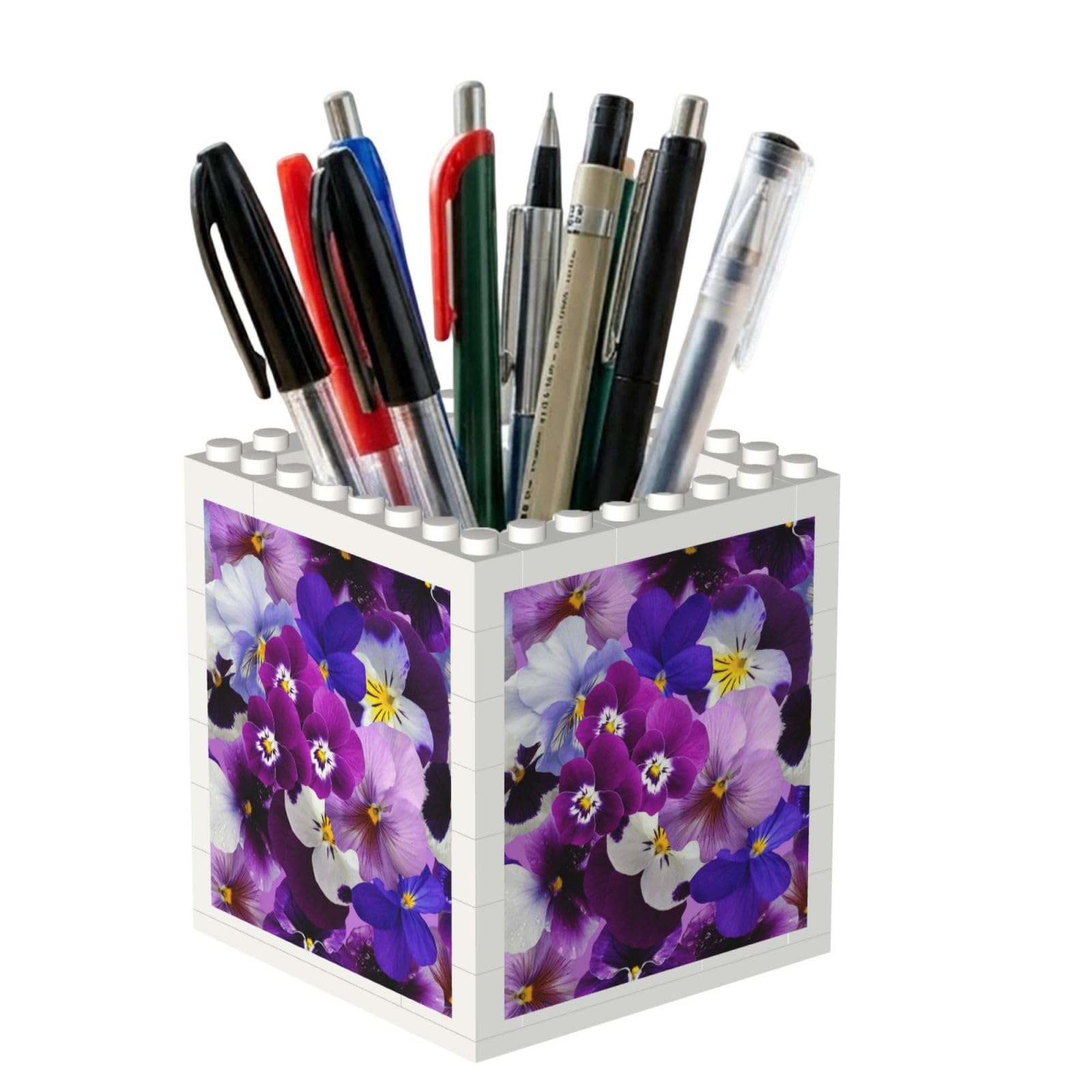 Poadnly Graphic Pansy Easter Spring Flowers, Pen Pot Pencil Holder for Office Home School, Compact Desk Organiser for Office Stationery