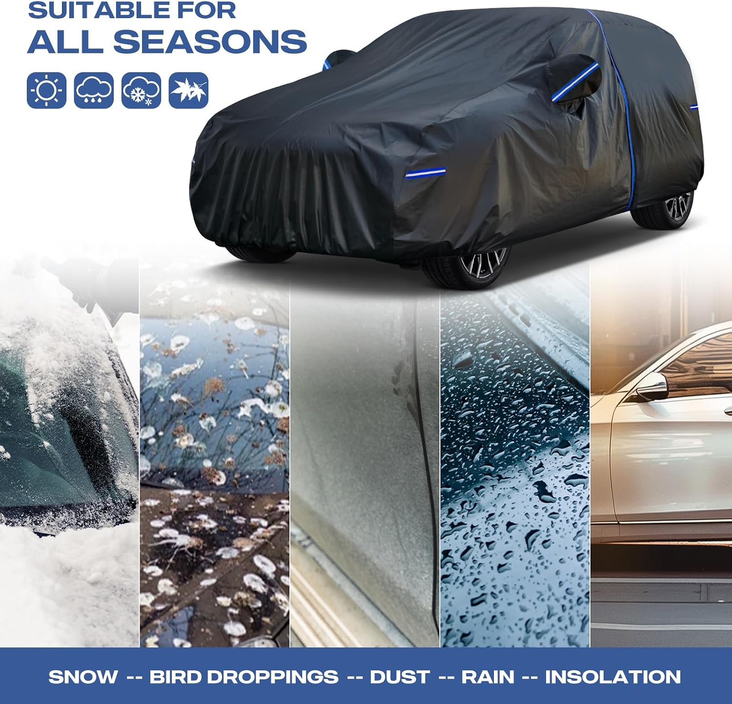 Kayme SUV Car Cover Custom Fit for Jeep Wrangler 4 Door JK JL Unlimited Rubicon Sahara Willys Freedom, Waterproof All Weather Full Exterior Cover Rain Sun Snow Protector with Door Zipper and Towel.