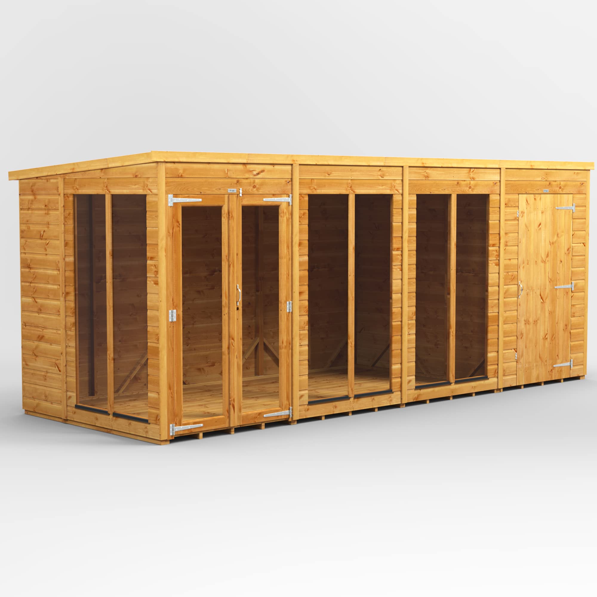 Powersheds High Grade Pent Shed Combined Summer House with 4 ft Storage Wooden Shed with Security Features, PVC Window sills, Door & Window Flexibility, 12 mm Extra Thick Timber & Toughened Glass