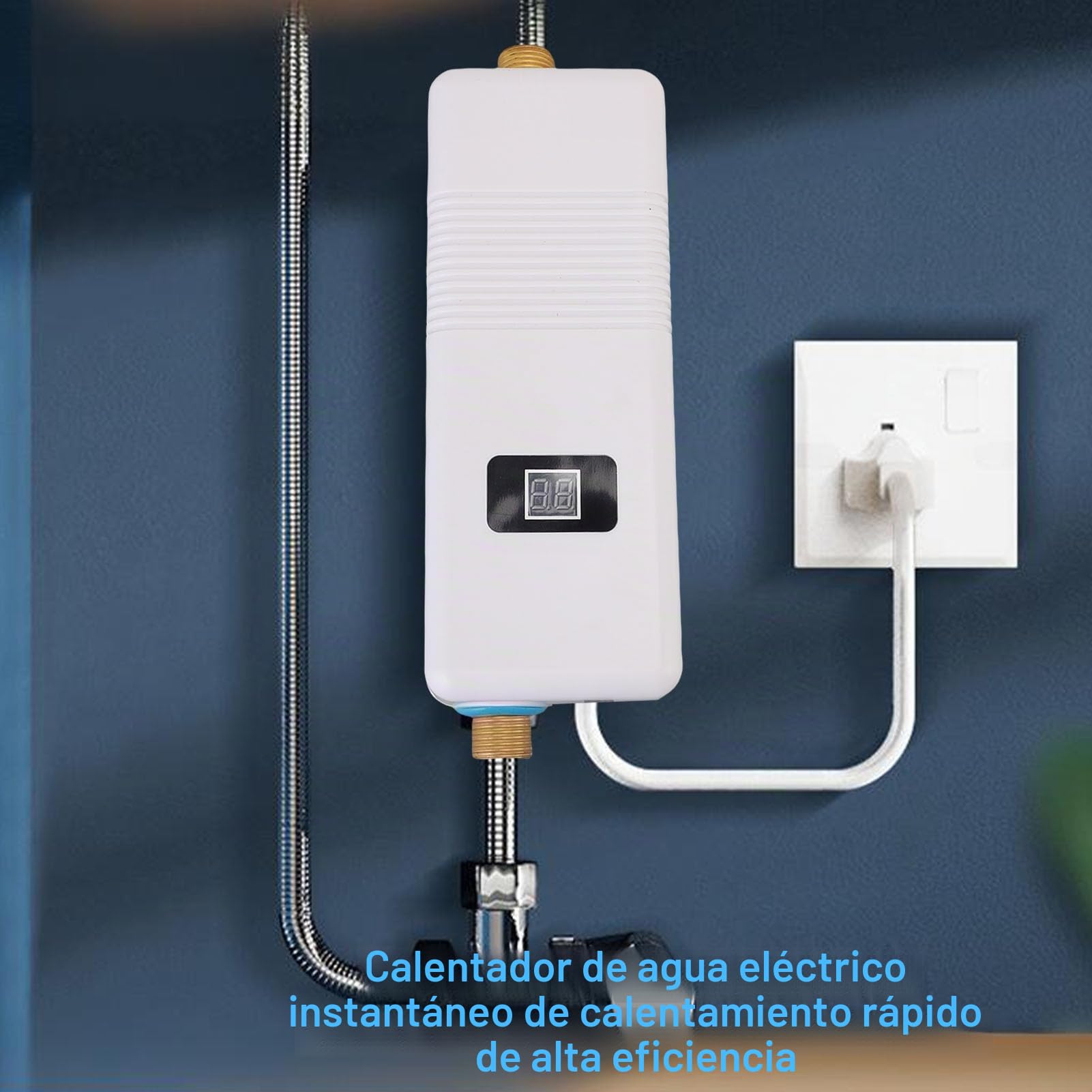 Eujgoov XY FC 3000W Calentador de Agua Eléctrico Instantáneamente con Salida de Entrada de Latón, Cuerpo de Acero Inoxidable, Adecuado para Cocinas, (EU enchufe 220V)