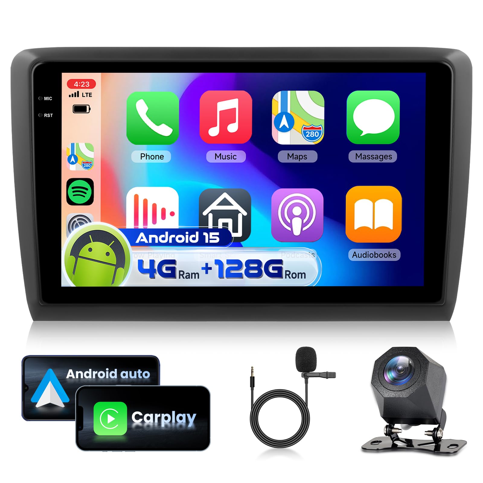 4G 128G VECHTEL 9" Radio para Coche con Bluetooth para Seat Ibiza 2016-2017 Carplay Android Auto,WiFi GPS,RDS/FM Radio con cámara de visión Trasera AHD