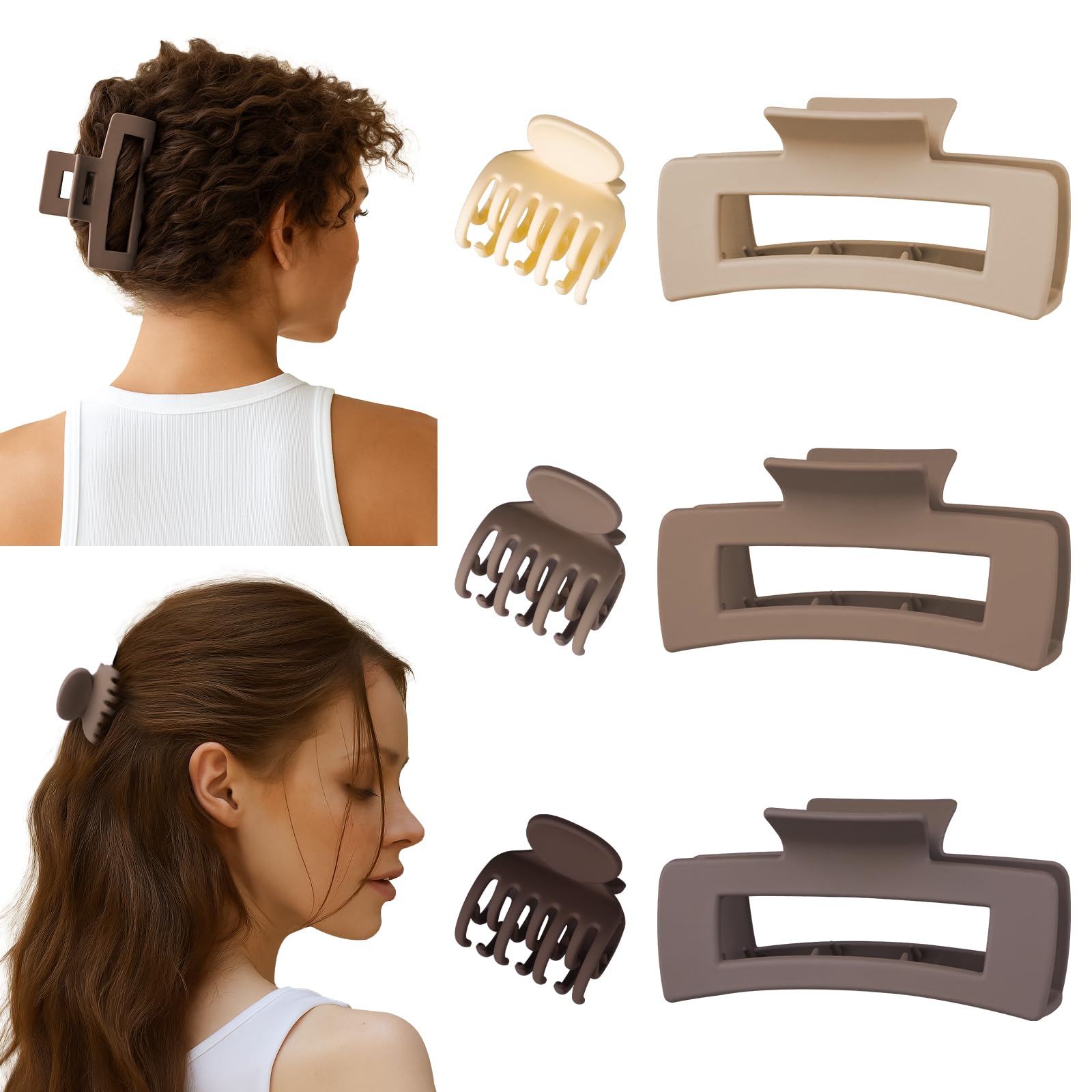 6-Pack Hair Clips for Women, 3 Large Square and 3 Mini Claws, Strong Hold for Thick and Thin Hair