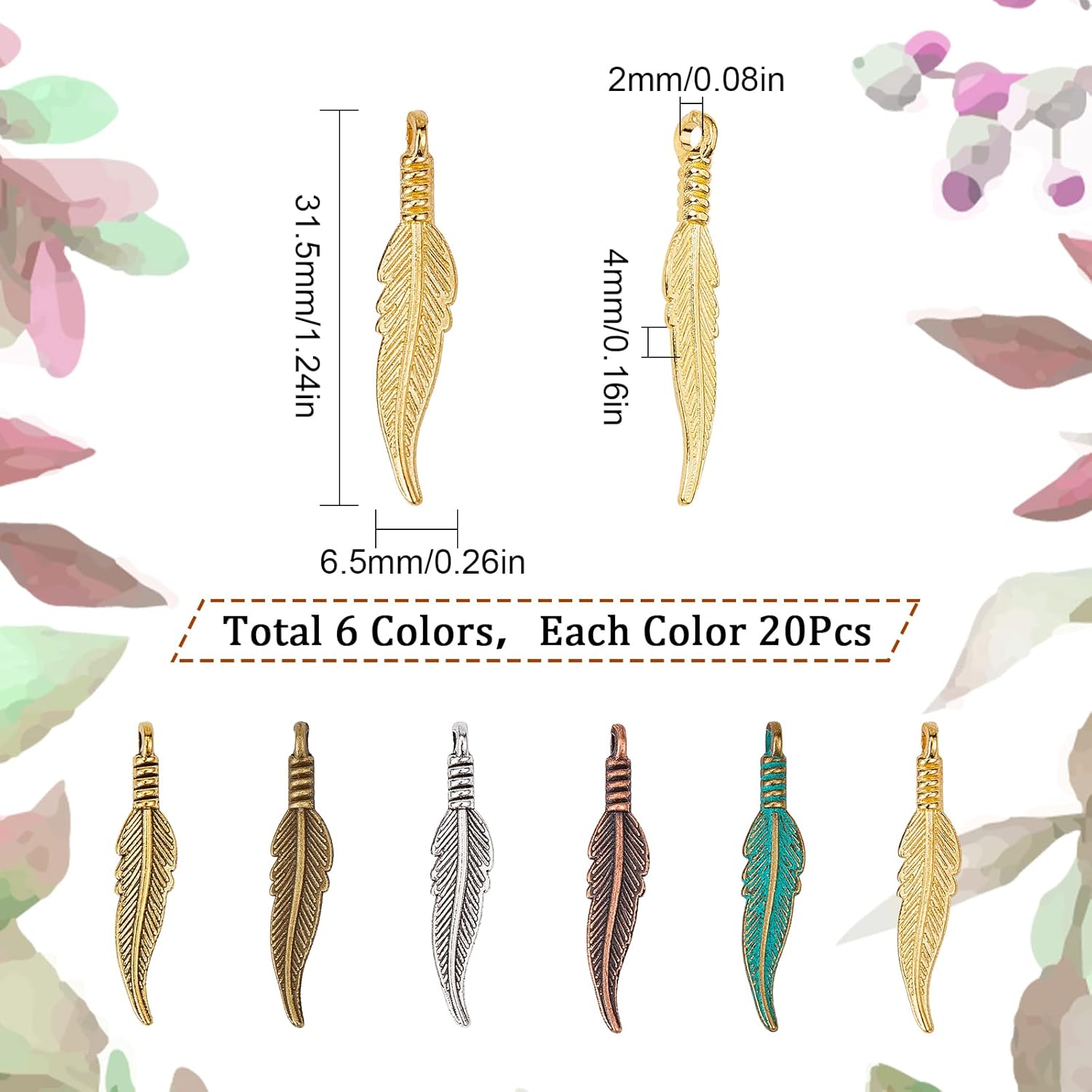 SUNNYCLUE 1 Box 120Pcs Feather Charms Bulk Bohemian Style Small Feather Charm Boho Leaf Shape Mini Dream Catcher Feathers Charm Alloy Charms for Jewelry Making Charms Bracelets Earrings DIY Craft - Image 2