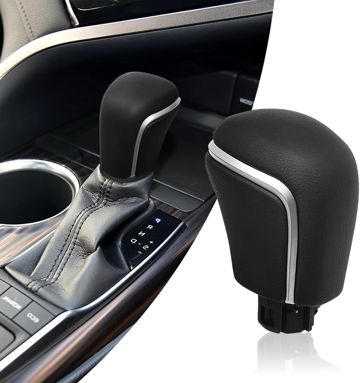 Compatible with Toyota Camry 2018-2024 Corolla 2018-2023 Avalon 2019-2023 CHR 2022 2023 ABS Black Leather Silver Automatic Gear Shift Knob Lever Replace
