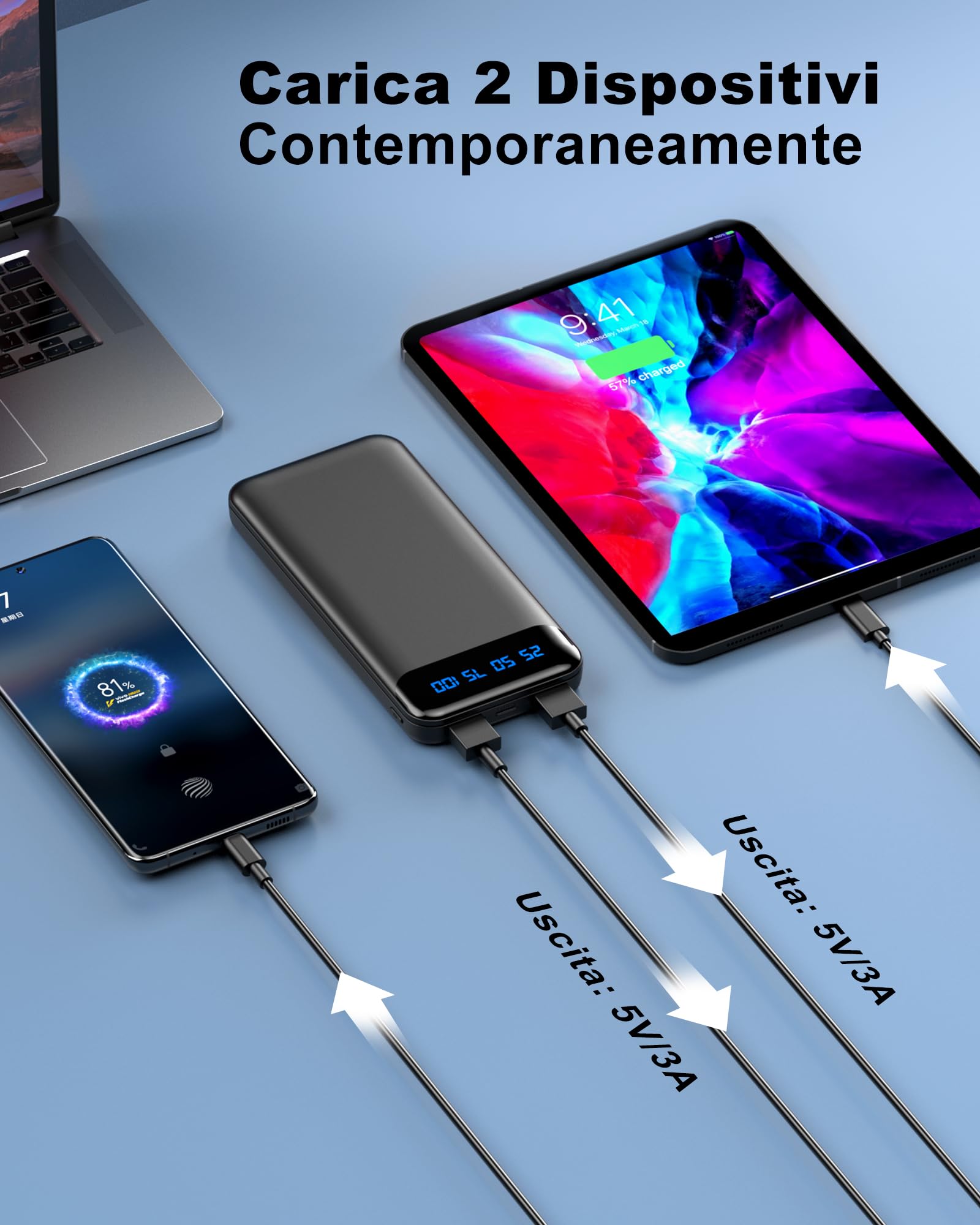Enerwow Power Bank, 2 Pezzi 16000mAh USB C Powerbank 3A Ricarica Rapida, Ultra Sottile & Leggero Mini Caricatore Portatile con LED Display, Batteria Esterna per iPhone, iPad, etc
