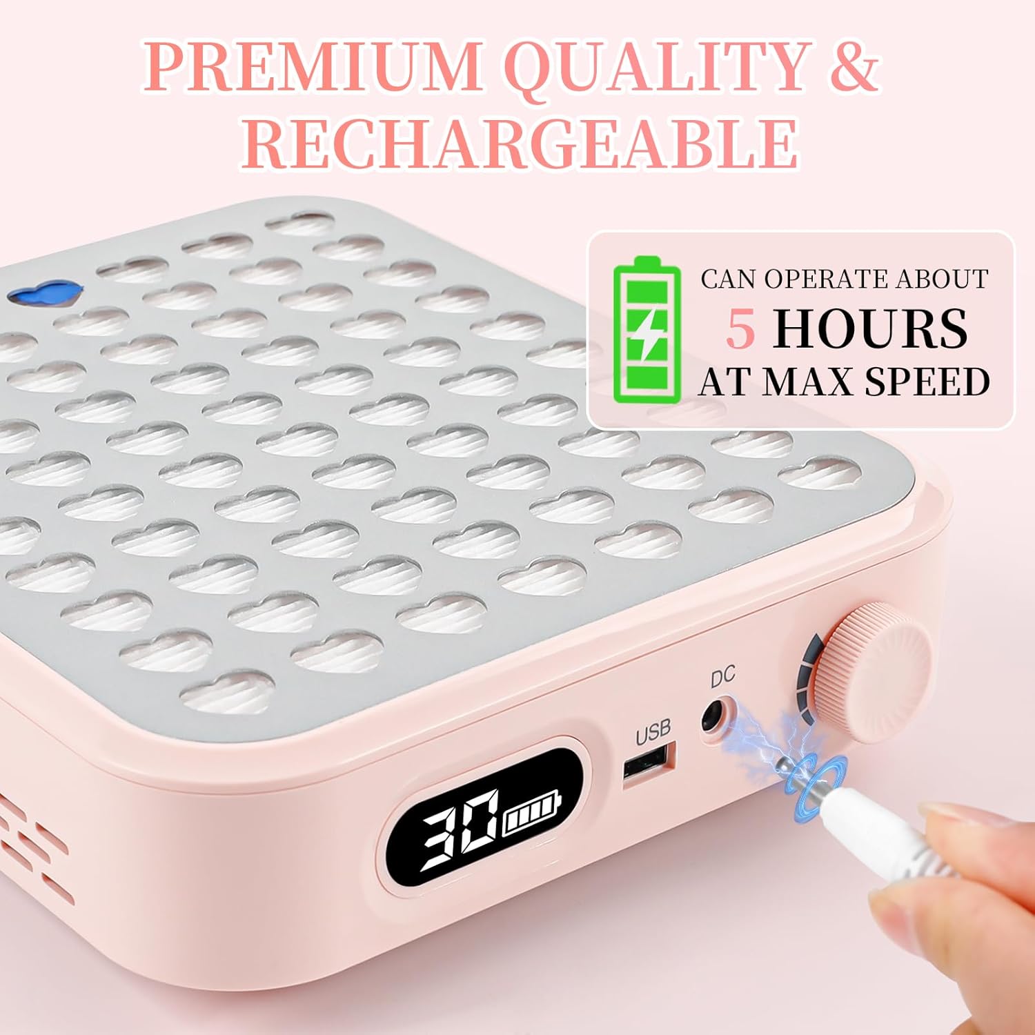 ANGNYA Nail Dust Collector with Lamp,Vacuum Fan Rechargeable Dust Collector with Dust Brush Powerful Brushless Dust Collector for Acrylic Gel Nail Polishing, Perfect for Salon Home Use