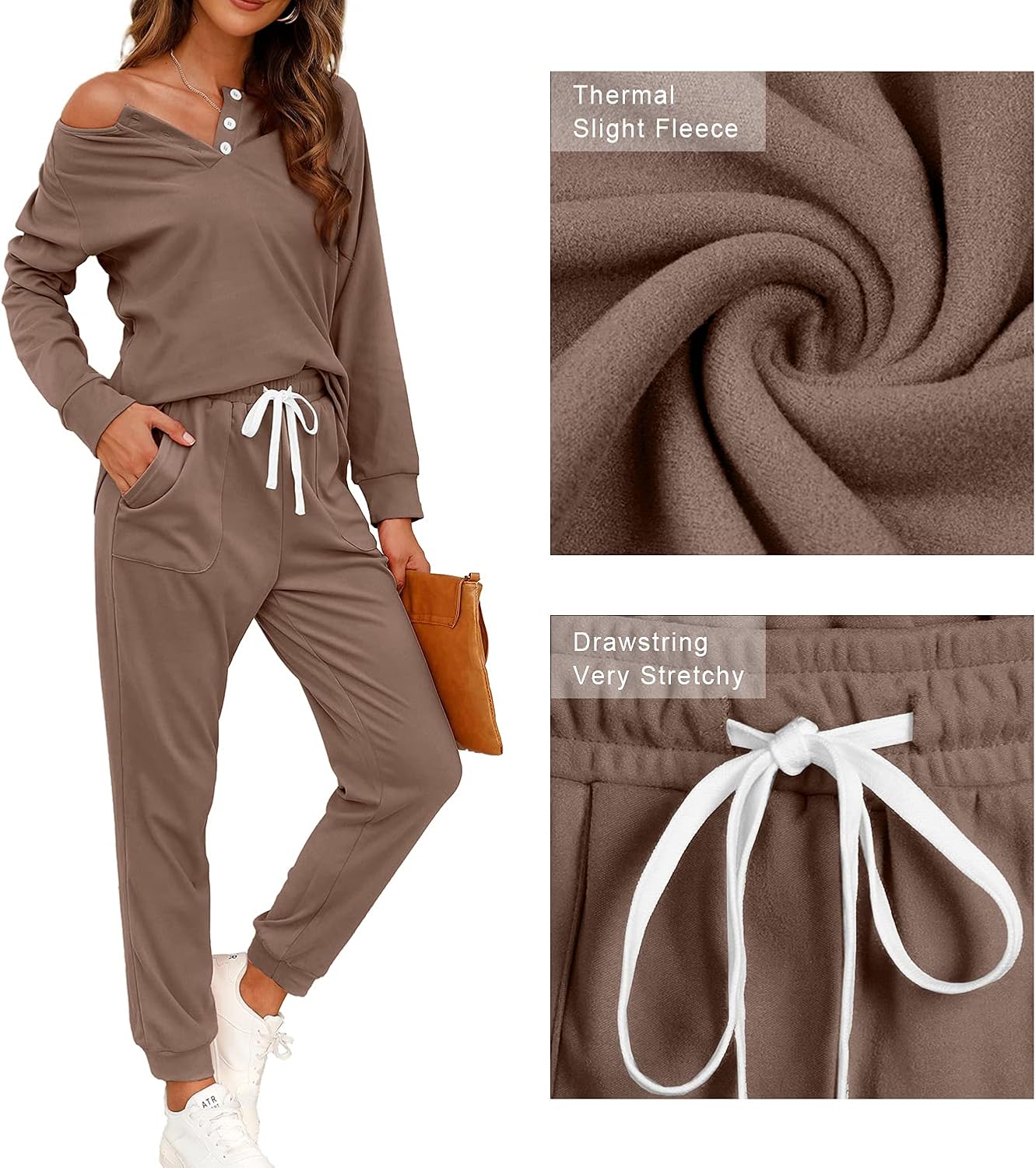 WIHOLL Two Piece Outfits for Women Lounge Sets Button Down Sweatshirt Sweatpants Sweatsuits Set with Pockets - Image 4