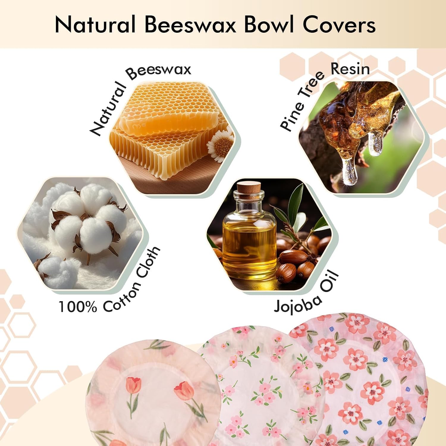 5 Pack Beeswax Bowl Covers for Sourdough Proofing, 4-12 Inch Sizes image 2