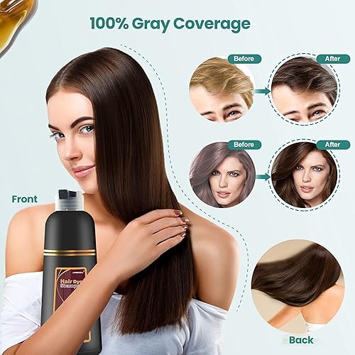 Miniatura 4 de Champú de color natural orgánico a base de plantas de 16.9 fl oz, fórmula instantánea 3 en 1 para una cobertura rápida del color, cubre el cabello