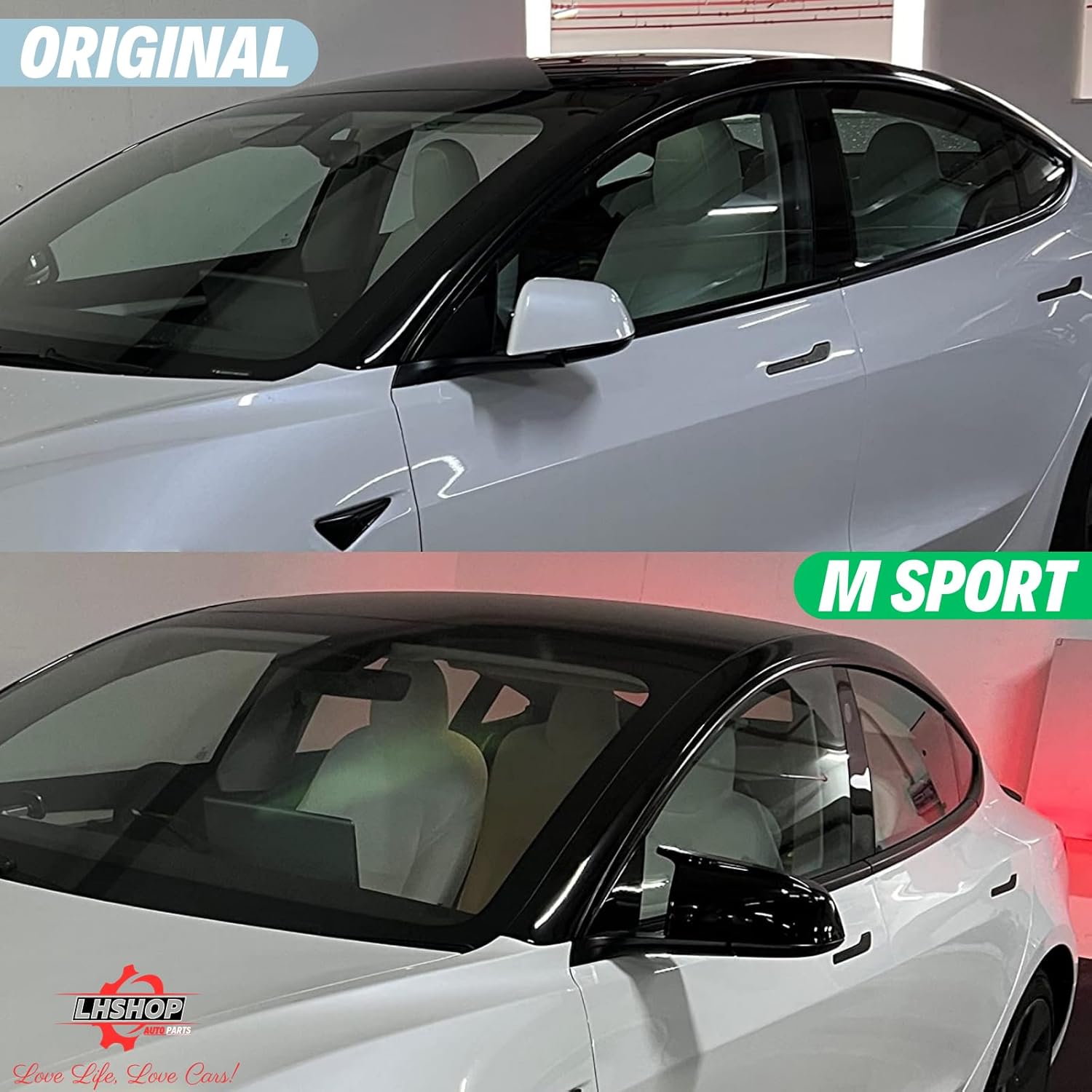 Car Side Mirror Caps for 2018-2025 Tesla Model 3 Accessories Passenger Driver Side View Exterior Mirror Covers Replacement Automotive Body Tuning Parts & Trim, Glossy Black - 1 Pair (Left-Right )