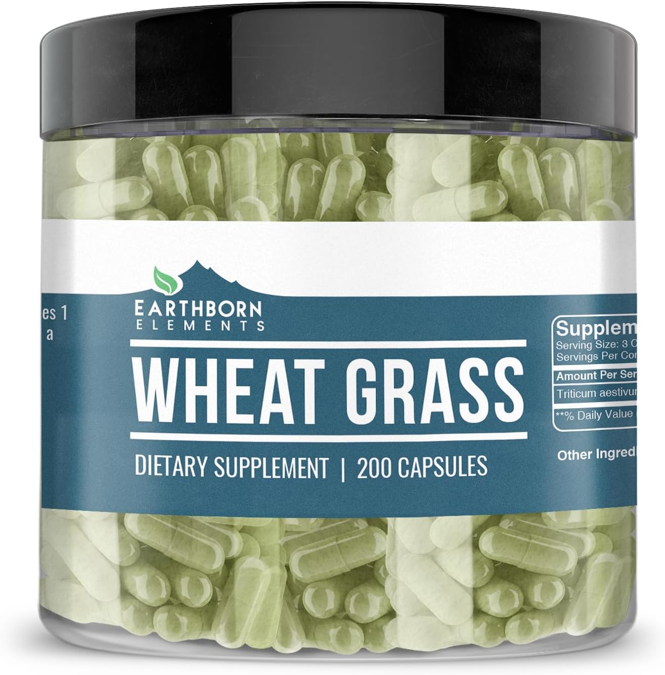 Earthborn Elements Wheat Grass 200 Capsules, Pure & Undiluted, No Additives