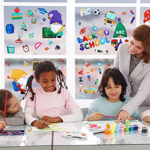 Miniatura 5 de Naler Decoraciones para el regreso a clases, 99 adhesivos para ventana, de PVC, reutilizables, impermeables, estáticas, de doble cara, para ventanas