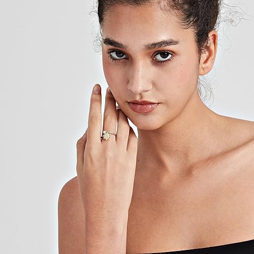 Miniatura 5 de PERIMADE Sunflower Fidget Spinner Ring, Open Adjustable CZ Cubic Zirconia Anxiety Relief Ring, 925 Sterling Silver Sun Flower Charm Stackable