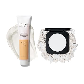 LAURA GELLER NEW YORK Matte Prime + Set Duo Spackle Super-Size Skin Perfecting Makeup Primer, Brighten-n-Blur & Matte Maker Advanced Transulent Oil Blotting Powder