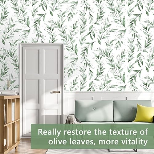 Miniatura 2 de Papel tapiz verde para despegar y pegar papel de contacto floral extraíble apto para inquilinos papel tapiz autoadhesivo para dormitorio papel de