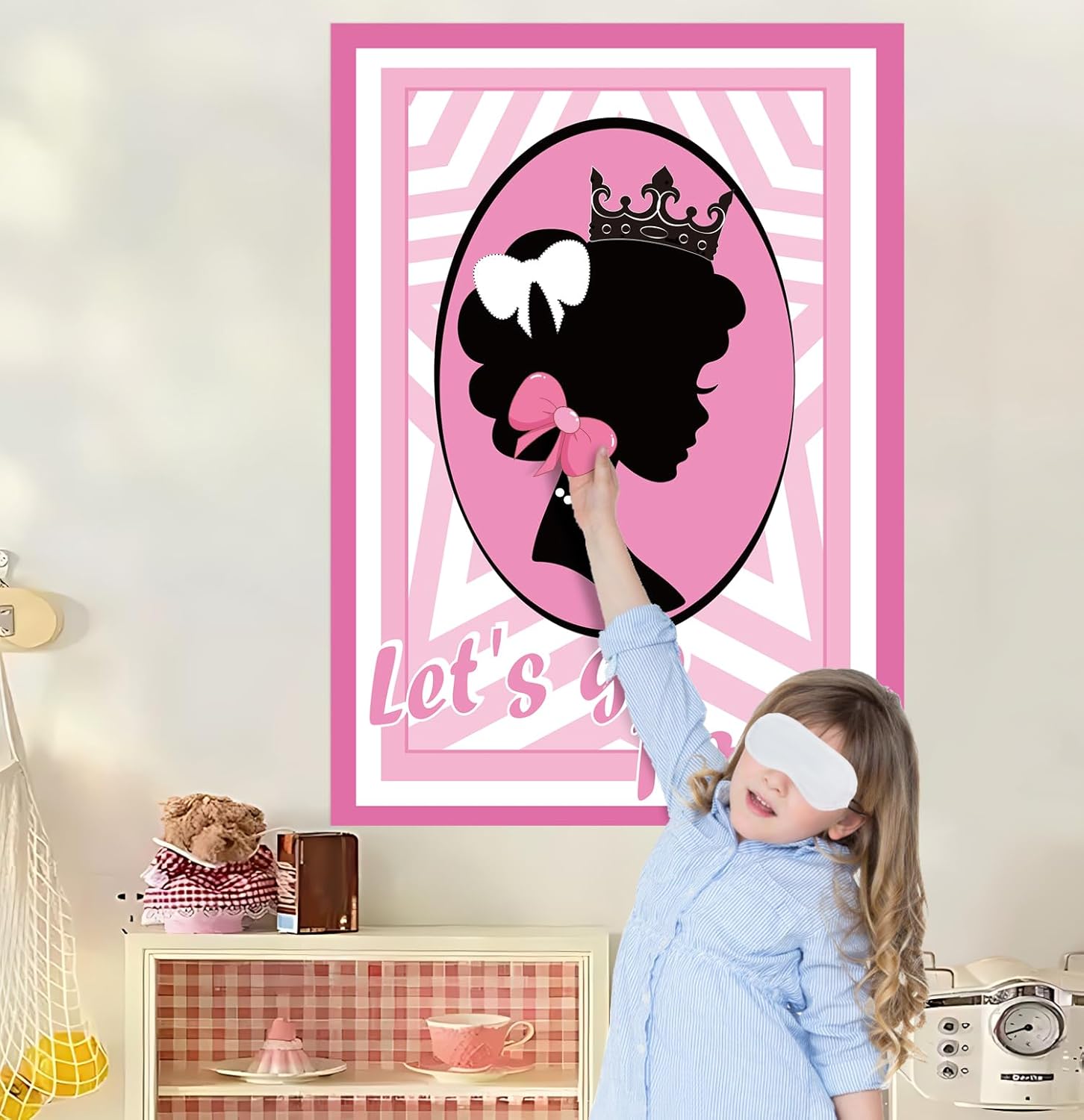 SietDESEO Pink Girl Princess Party Supplies Decoration Pin The Bow on The Princess Game with 24 Bow Stickers Large Poster for Kids Girls Birthday Carnival Party Supplies