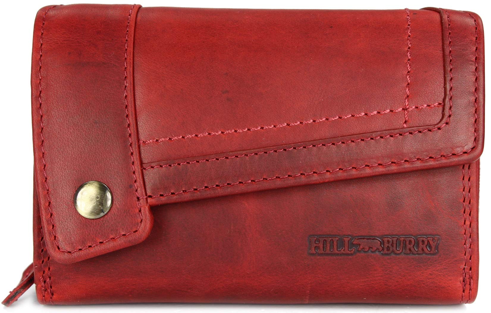 Belli Hochwertige Vintage Leder Damen Geldbörse Portemonnaie Dickes und kompaktes Portmonee Geldbeutel aus weichem Leder mit RFID in rot - 14,5x10x5cm (B x H x T)