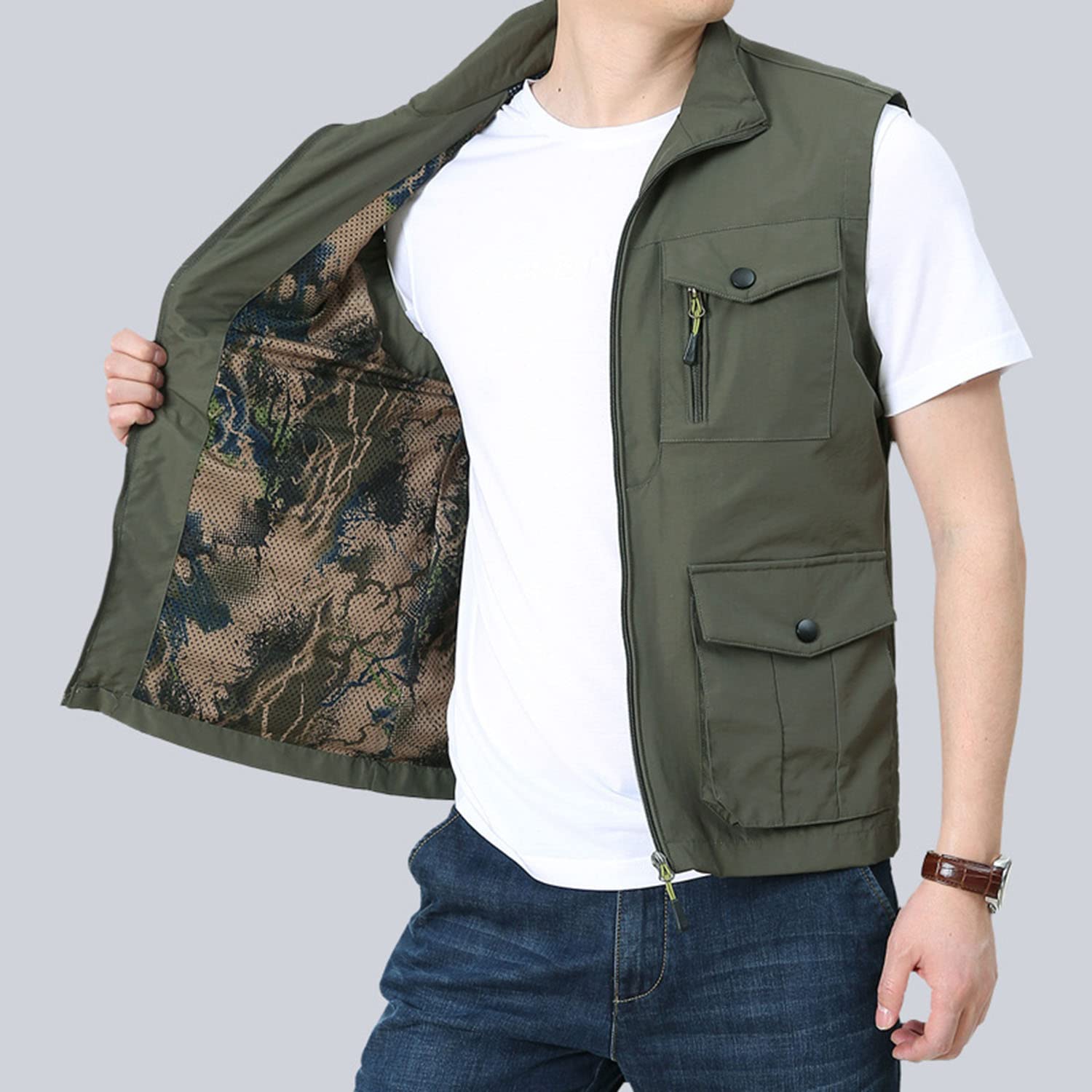 Chaleco De Hombre Chaleco Multibolsillos para Exteriores Sin Mangas Chaleco De Pesca Casual Transpirable Chaqueta De Senderismo De Viaje