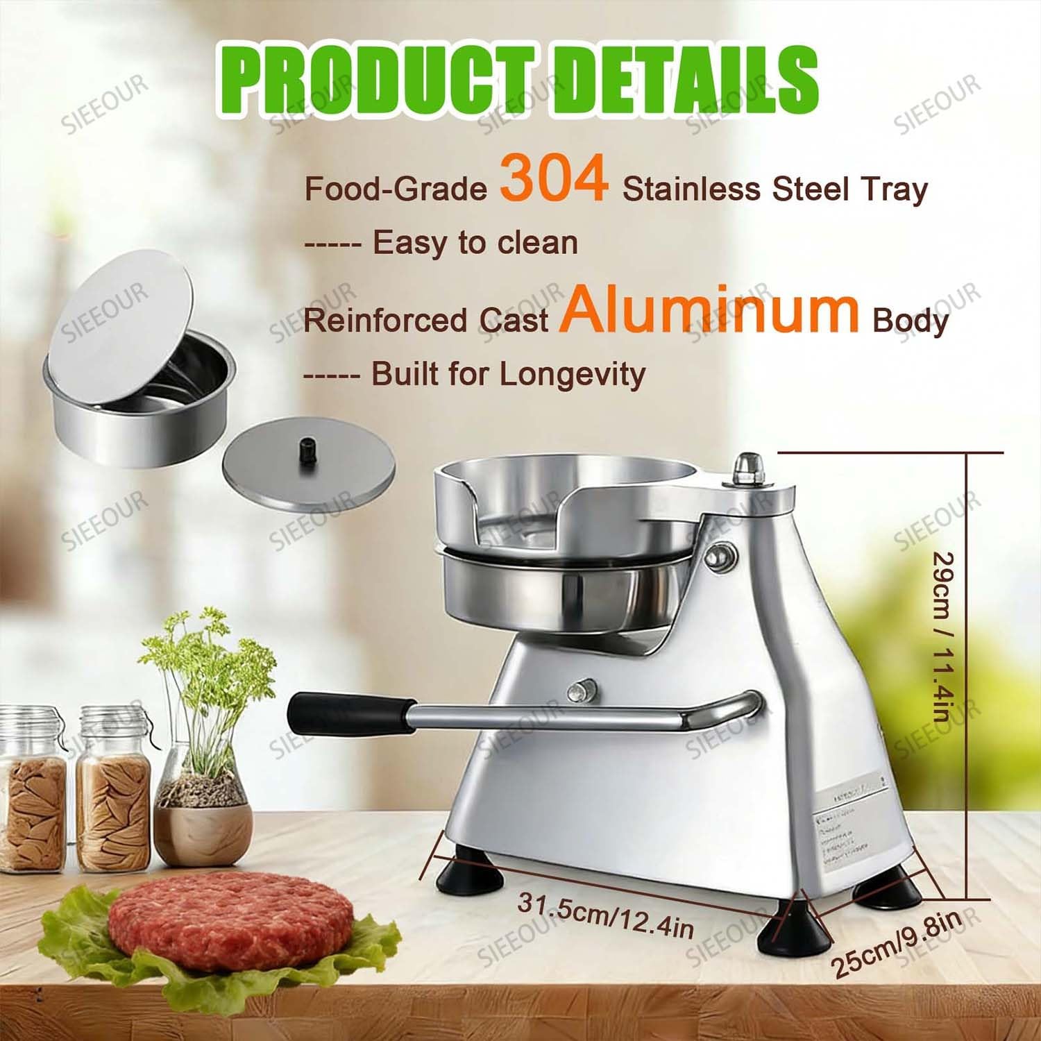 Kommerzieller Burger Patty Maker mit Reset-Taste und Wachspapier, Edelstahl für Restaurants, BBQ, und Heimgebrauch