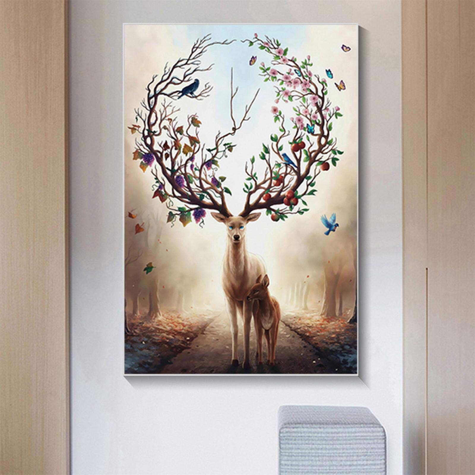 Amazon.co.jp: 現代の抽象的なポスター鹿の花の角のキャンバスの絵画の