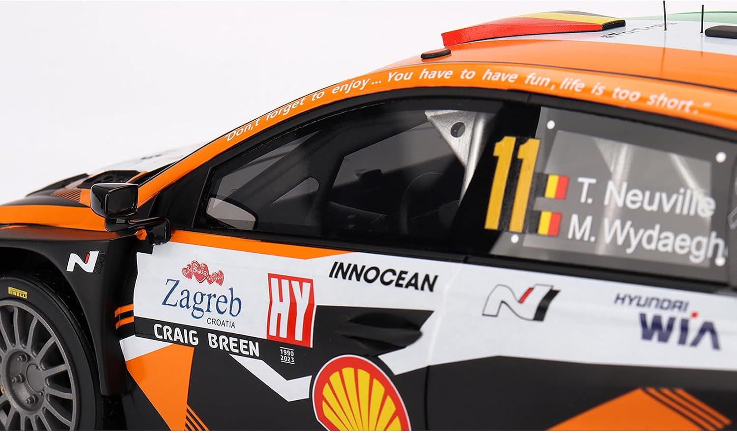 i20 N Rally1 Hybrid #11 Thierry Neuville - Martijn Wydaeghe Mobis WRT Winner Rally Croatia Power Stage (2023) 1/18 Model Car by Top Speed