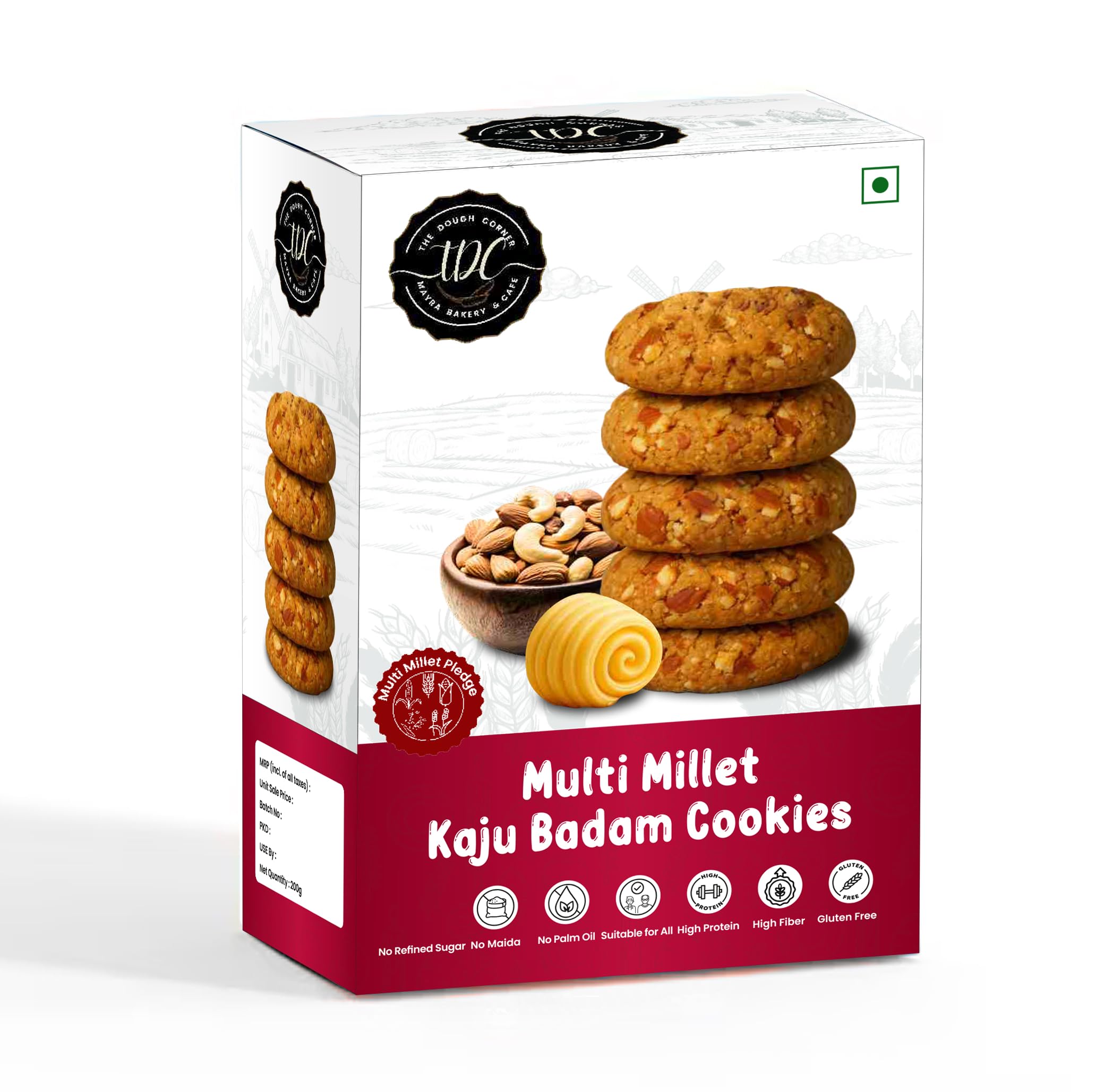 THE DOUGH CORNER Healthy Multi Millet Kaju Badam Cookies | High Protein with Bajra, Jowar, Ragi, and Barley Flours | Jaggery | No Maida, No Sugar, No Palm Oil | Guilt-Free Snack for All Ages-200Gm
