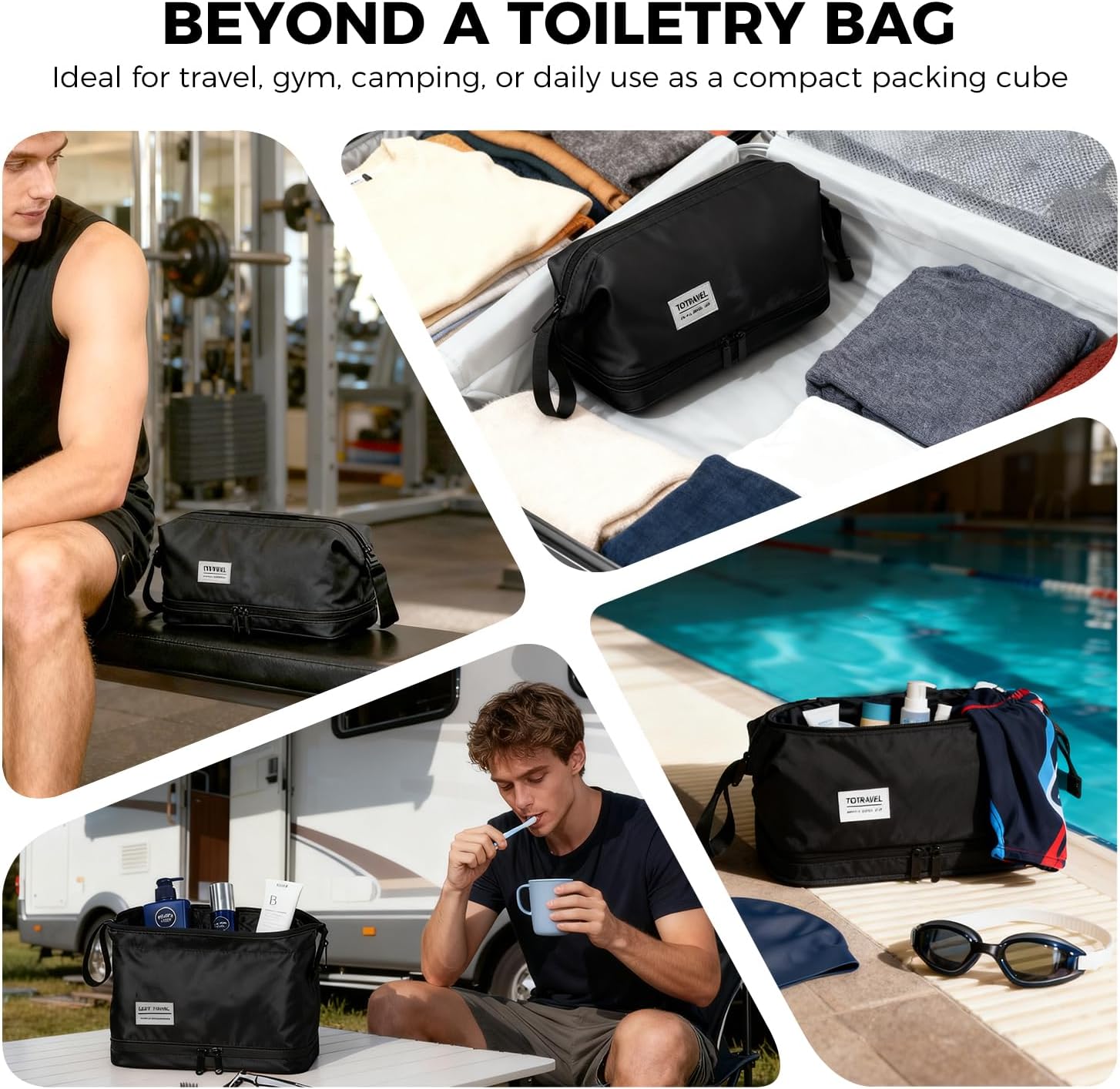 SINLAND Travel Toiletry Bag Water-resistant with Hanging Hook for Mens Large Packing with Waterproof Wet/Dry Compartment Travel Shower Bags Travel Toiletry Organizer Dopp Kit Shaving Bag image 4