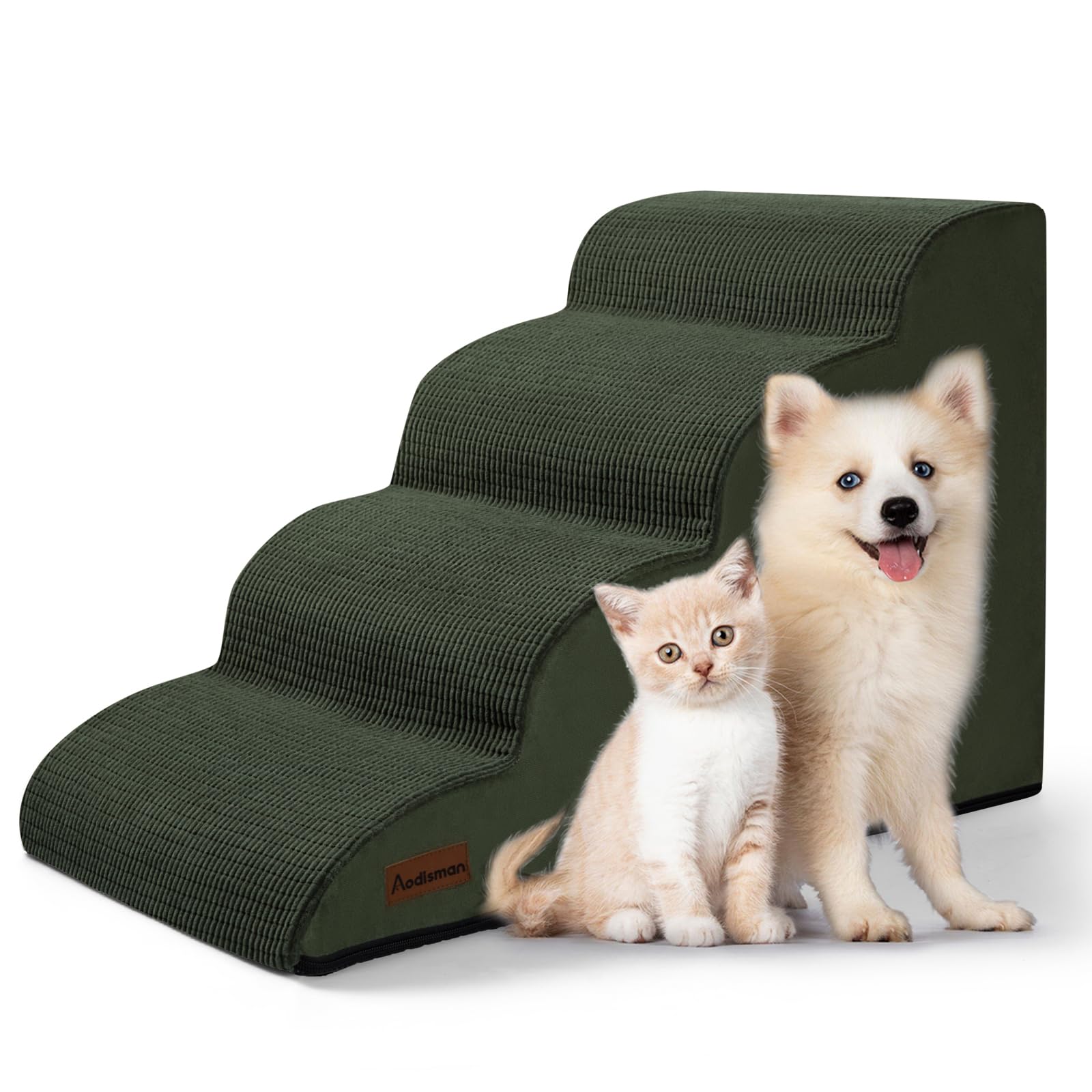 Aodisman Dog Steps for Bed or Couch,4-Step Pet Stairs Ramp for Small Dogs | 17.4" H Indoor Non-Slip Dog Stairs Help Senior Dogs,Short-Legged Breeds,Puppies and Cats to Reach Beds and Chairs,Grey,Green Green 4 Standard 4-Step 17.4"H