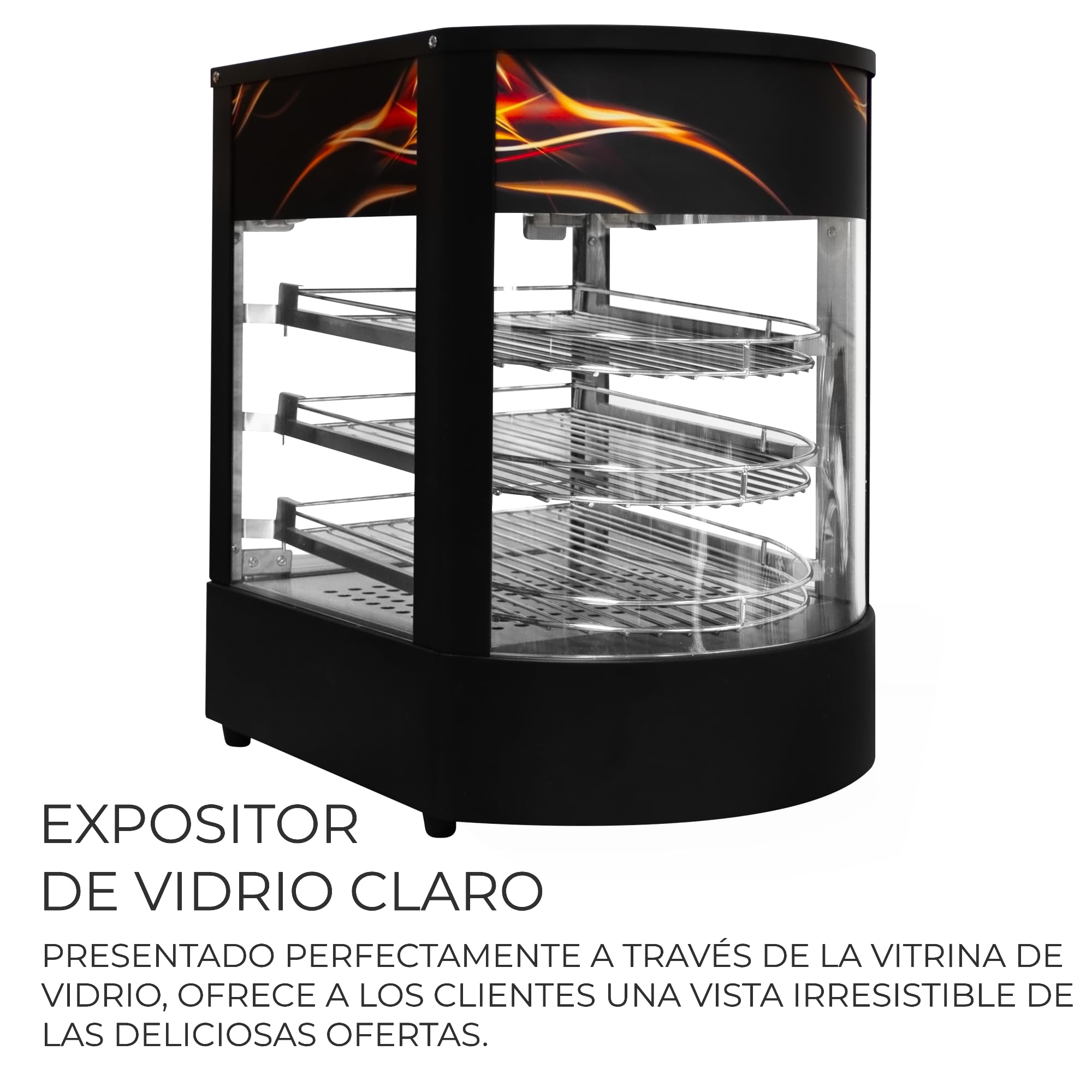 KuKoo Vitrina Expositora Caliente Pizzas Calienta Comida Eléctrica 30-85°C con 3 Estantes Luz Interna Termostato Ajustable + Pinzas Gratis Calentador Buffet Alimentos para Gastronomía 2 Años Garantía