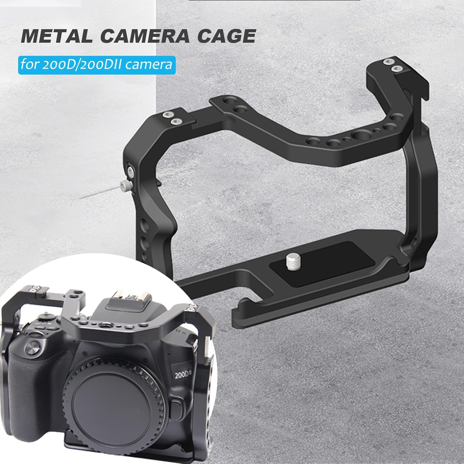 Gugxiom Camera Cage for 200D/200DII, Mental Camera Frame Video Rig with Cold Shoe Mount for 38mm Arca, 1/4 inch and 3/8 inch Screw Holes